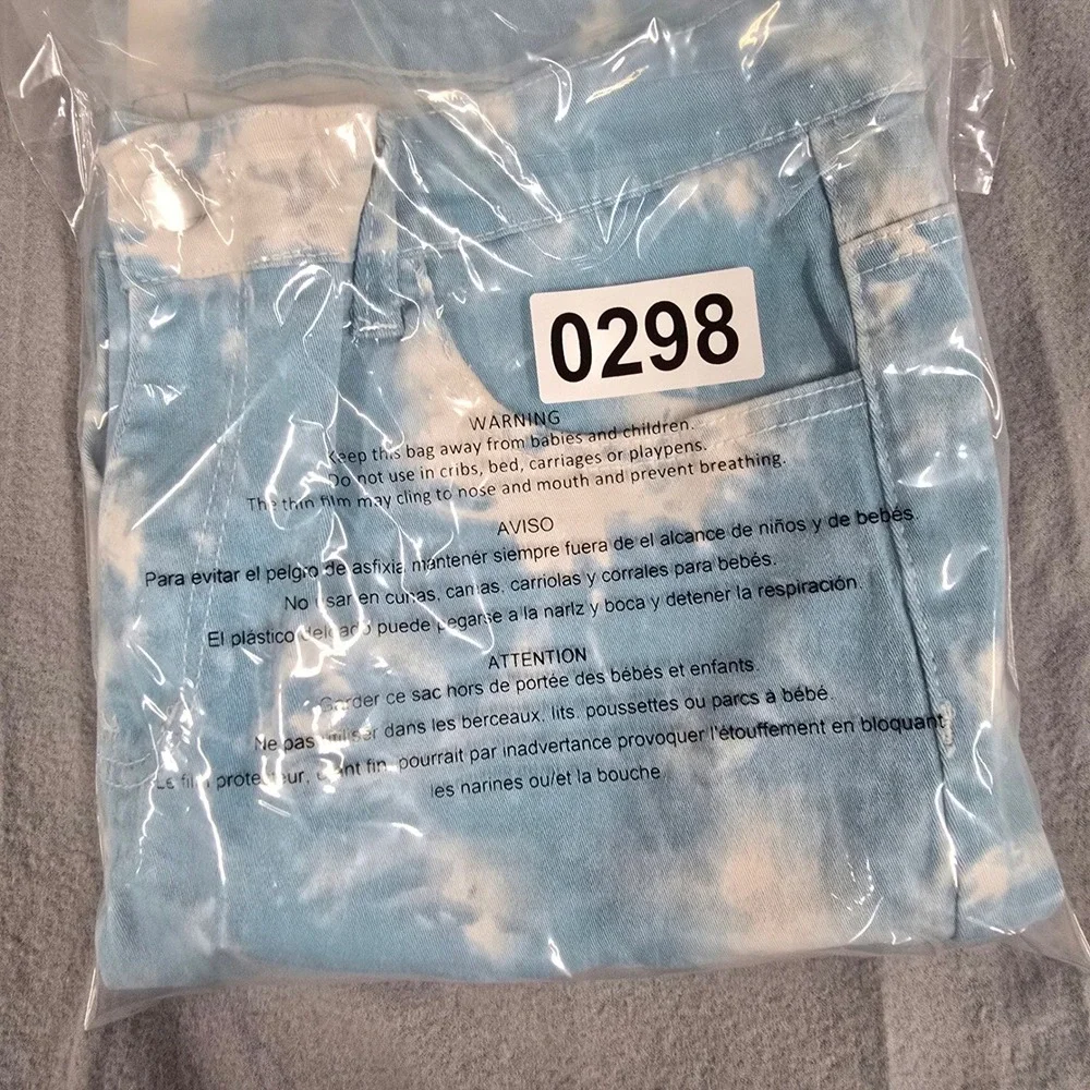 Womens Blue White Tie Dye Slim Fit Pants Size‎ 34 Cloud Print Streetwear Jeans